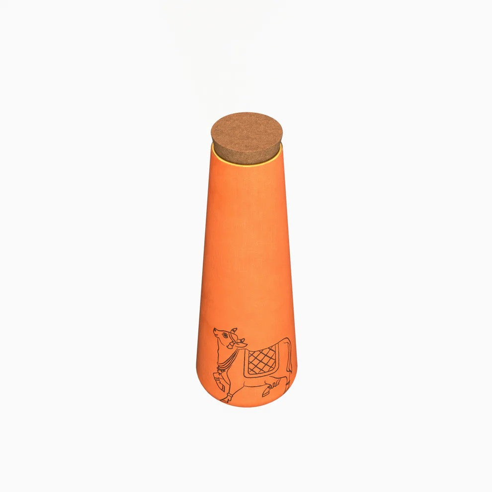 Pichwai Art Inspired Terracotta Bottle - Bull Motif